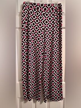 Kim Rogers Black White and Pink Geometric Wide-Leg Pants